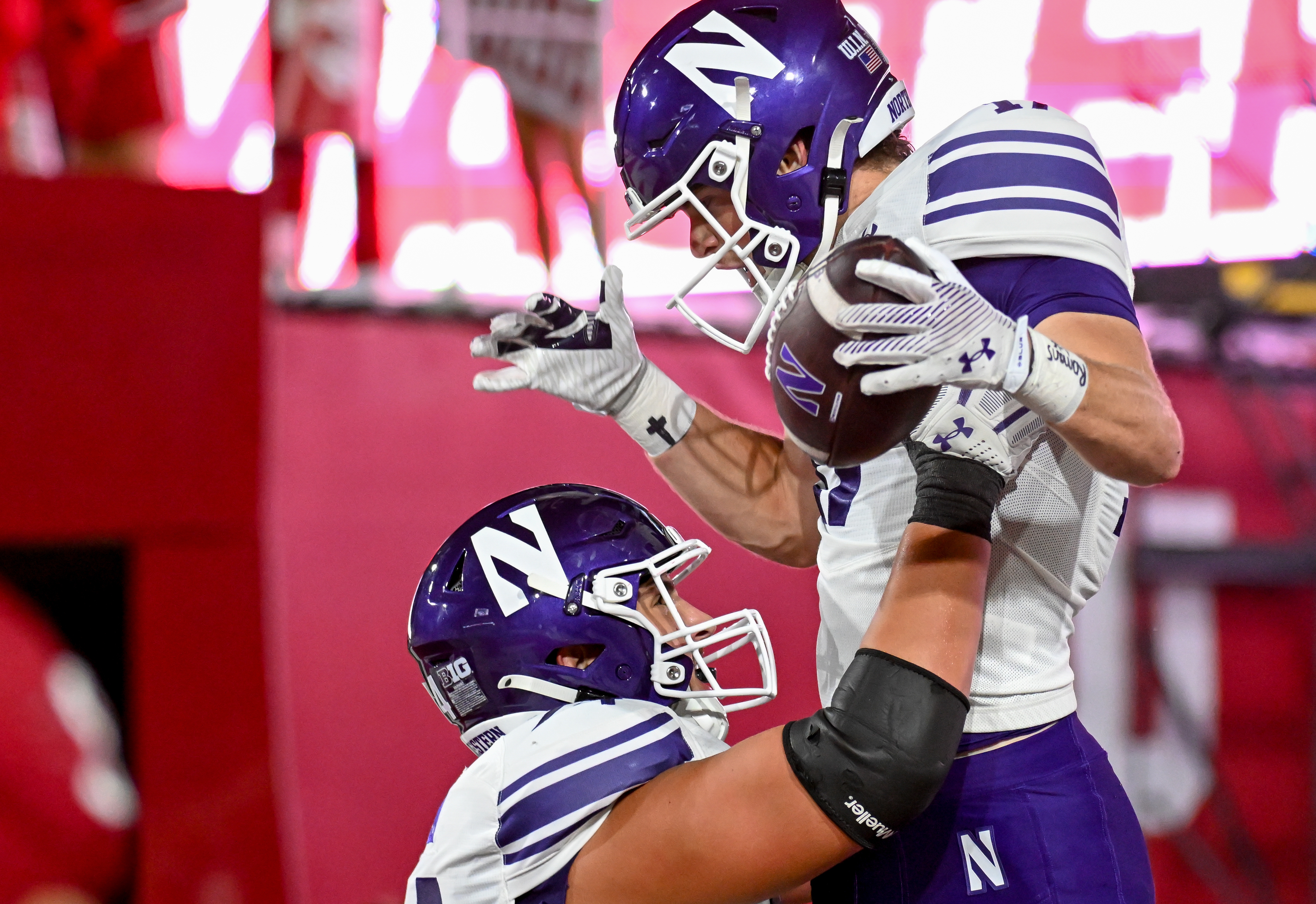 Northwestern wideout Griffin Wilde celebrates while we make our best college football moneyline plays for Week 5