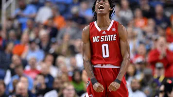 Terquavion Smith #0 of the North Carolina State Wolfpack reacts as we look at our NC State vs. Creighton prediction
