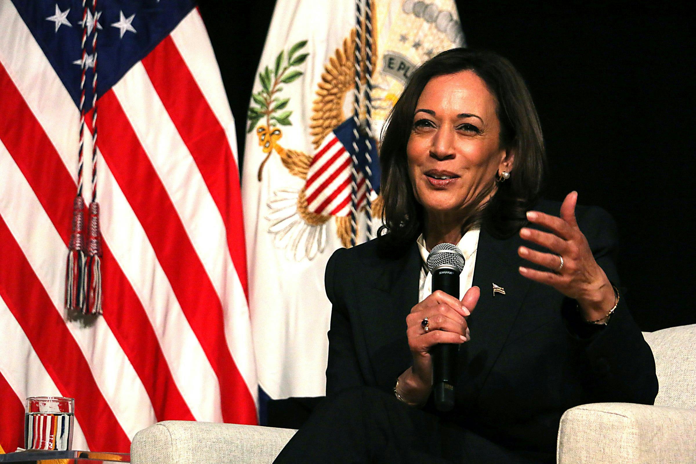 Vice President Kamala Harris engages in a discussion about abortion and reproductive rights on the campus of the University of Nevada, Reno.