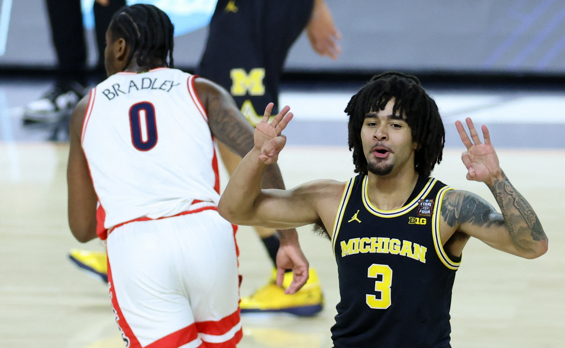 Elliot Cadeau (3) is key to our UConn vs. Michigan prediction for the March Madness championship game.