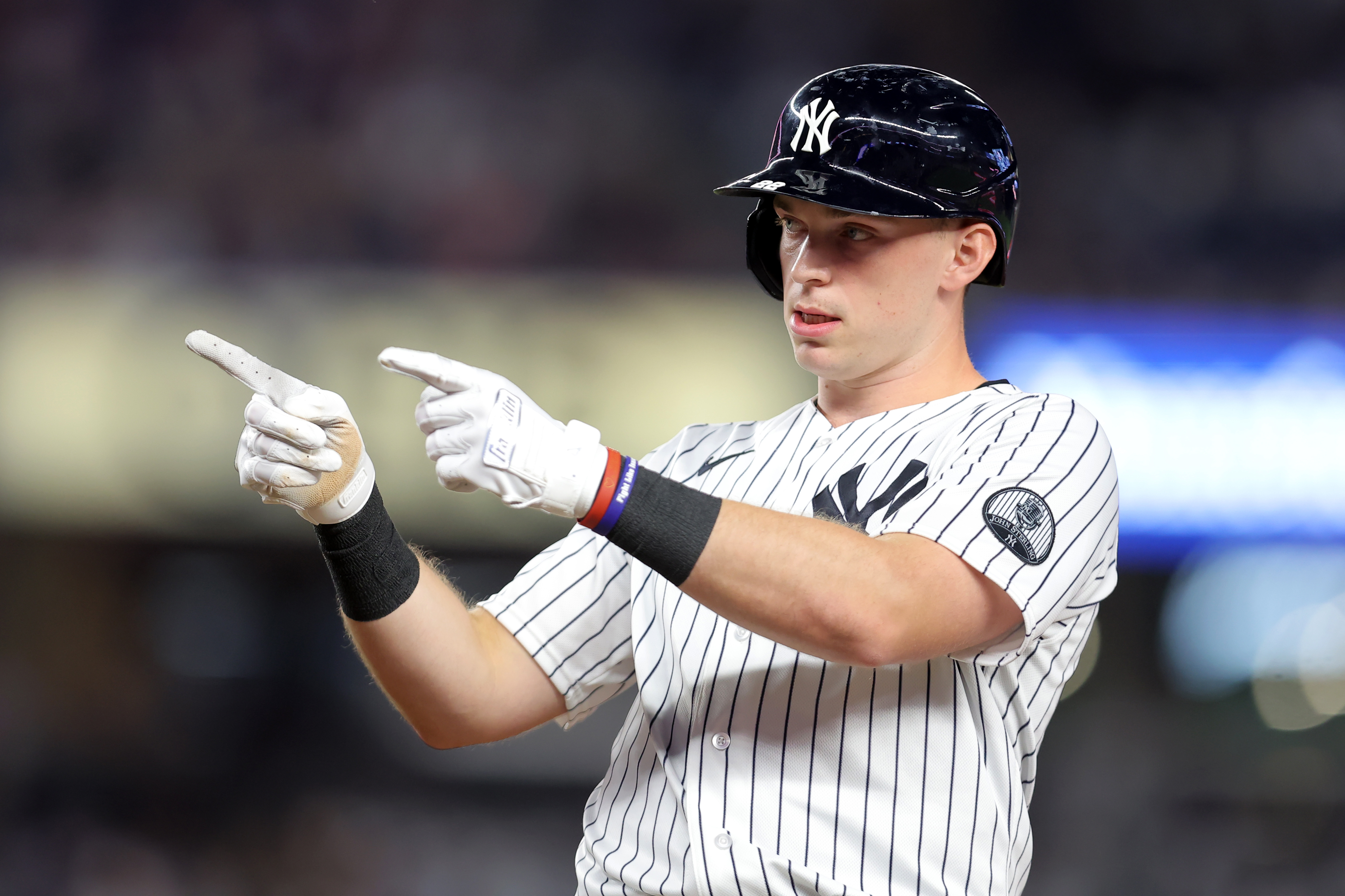 New York Yankees designated hitter Ben Rice reacts as we make our best Yankees vs. Blue Jays prediction
