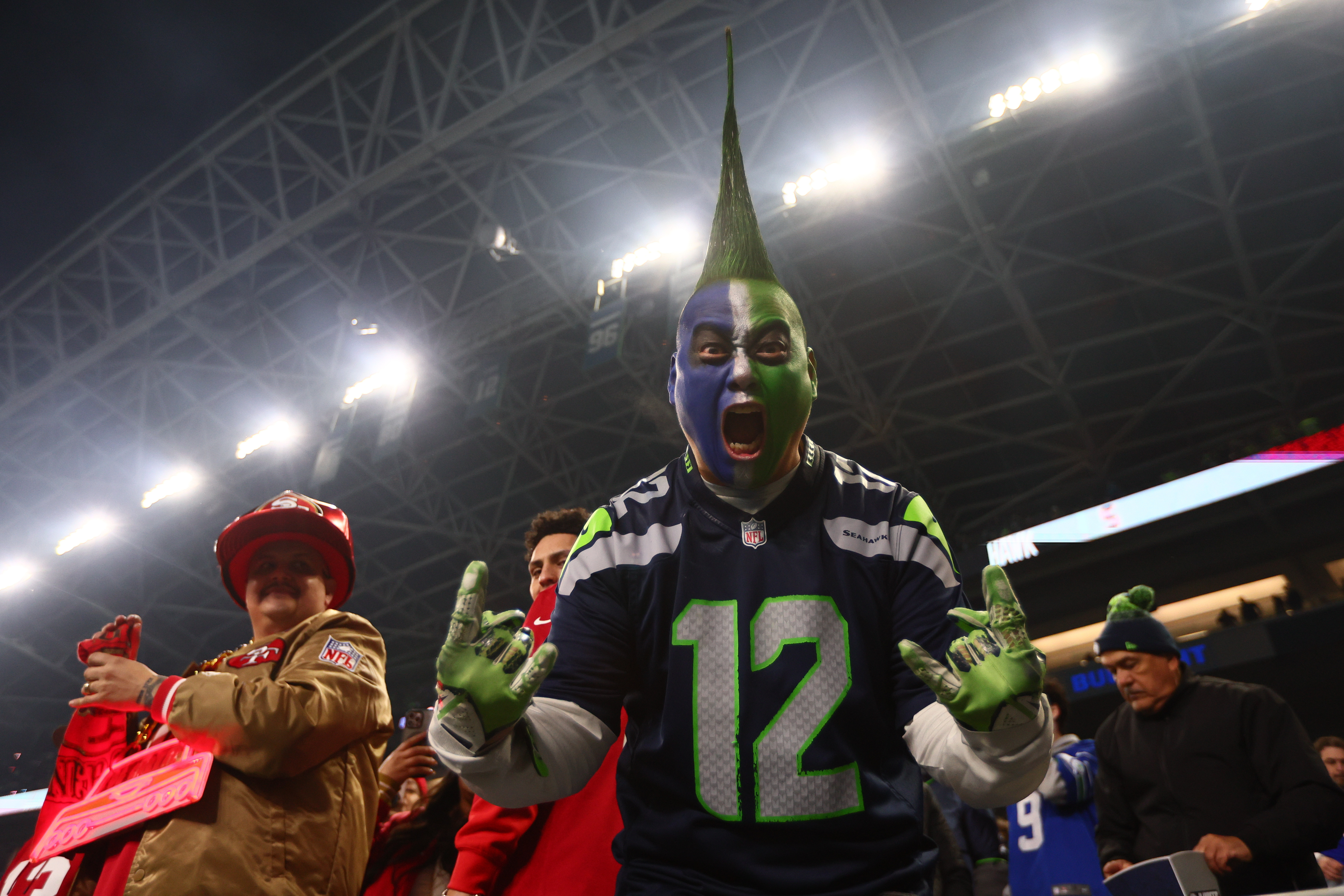 A Seattle Seahawks fan celebrates following an NFC Divisional Round game as we look at our Rams vs. Seahawks weather report