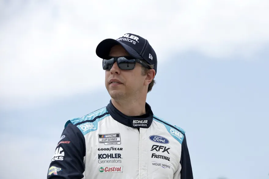 Brad Keselowski of the No. 6 Kohler Generators Ford walks the grid prior to the NASCAR Cup Series Kwik Trip 250.