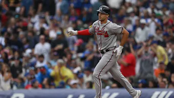 Matt Olson #28 of the Atlanta Braves rounds the bases as we look at the MLB home run leader odds