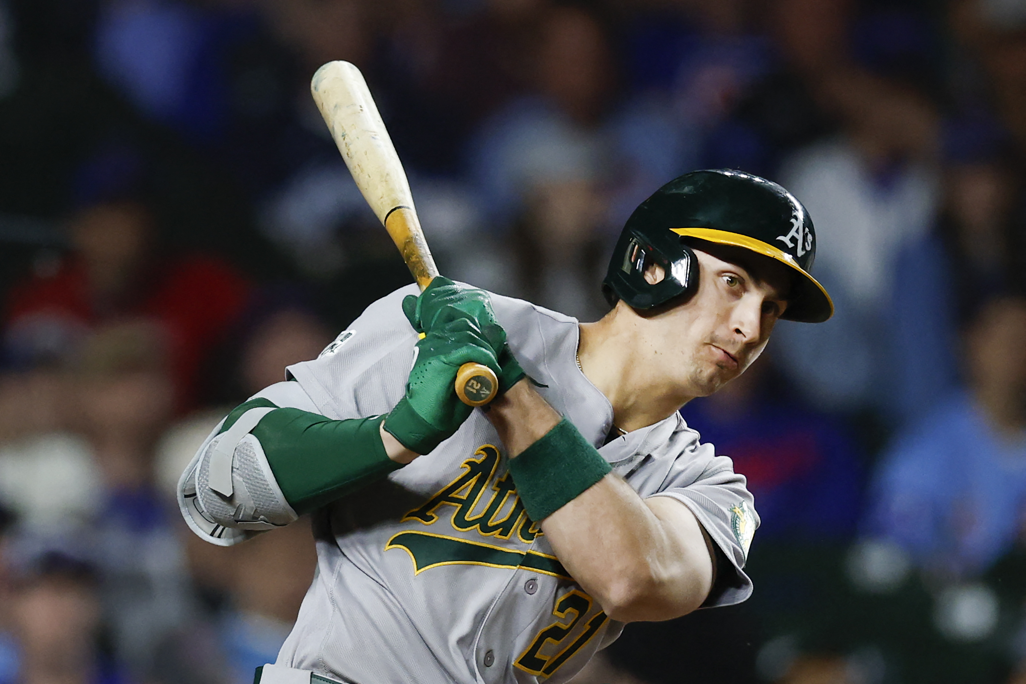 Athletics left fielder Tyler Soderstrom (21) hits an RBI single as we break down the best home run predictions tonight.