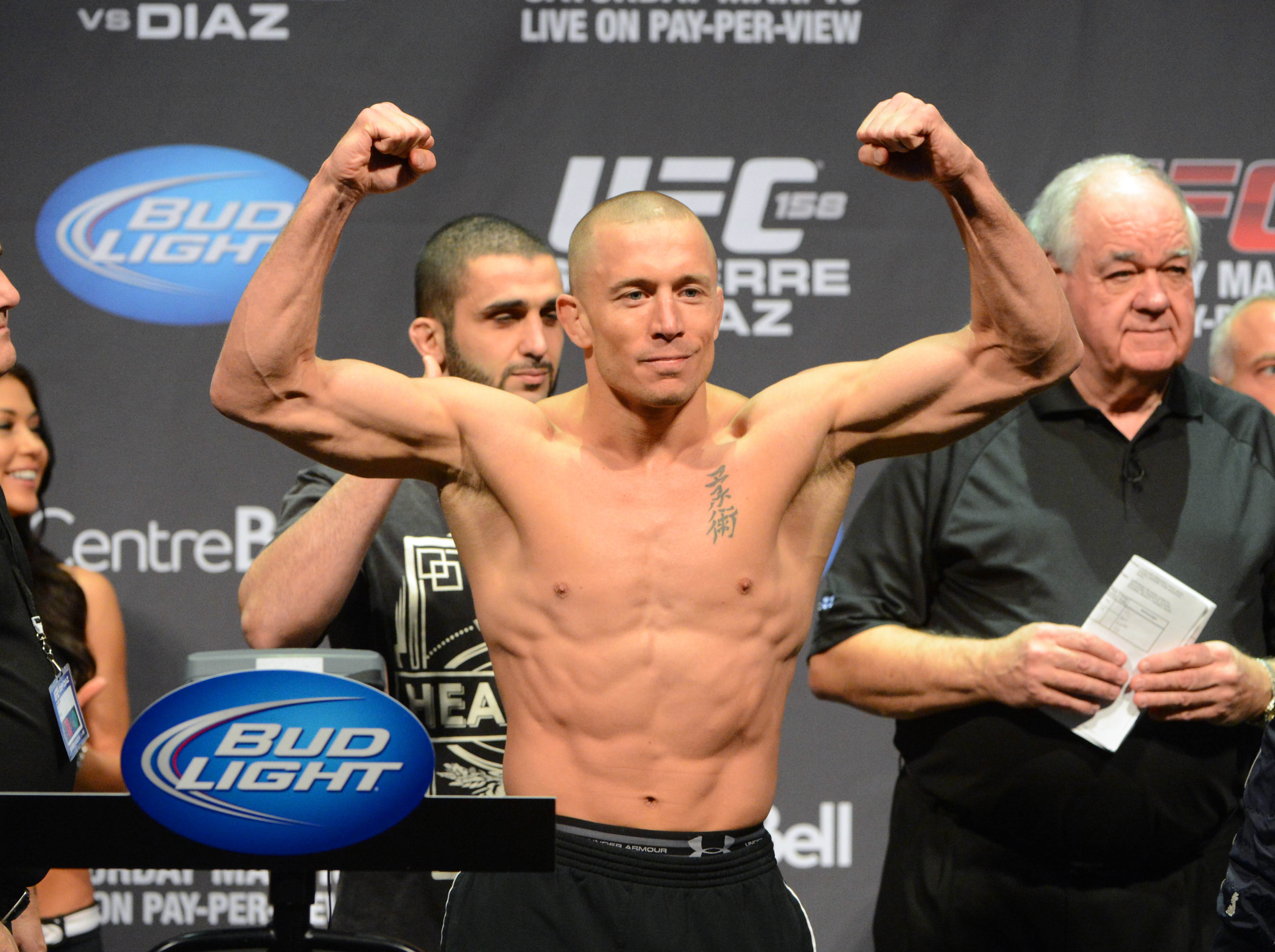 Georges St. Pierre during the weight-in for UFC 158 at the Bell Centre.