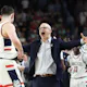 Head coach Dan Hurley and Alex Karaban #11 of the Connecticut Huskies celebrate as we look at the 2025 March Madness odds