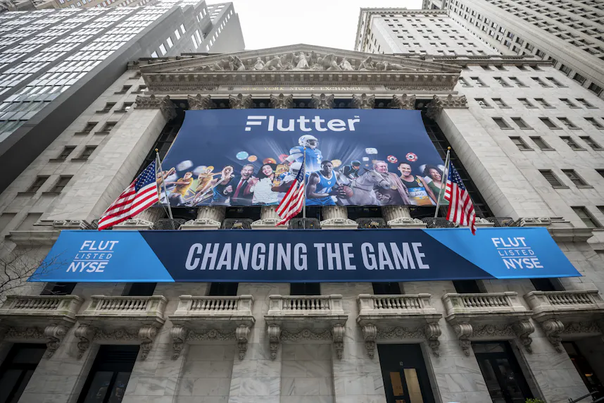 The facade of the New York Stock Exchange is decorated to celebrate the listing of Flutter Entertainment as we look at the new hire of a Senior Director.