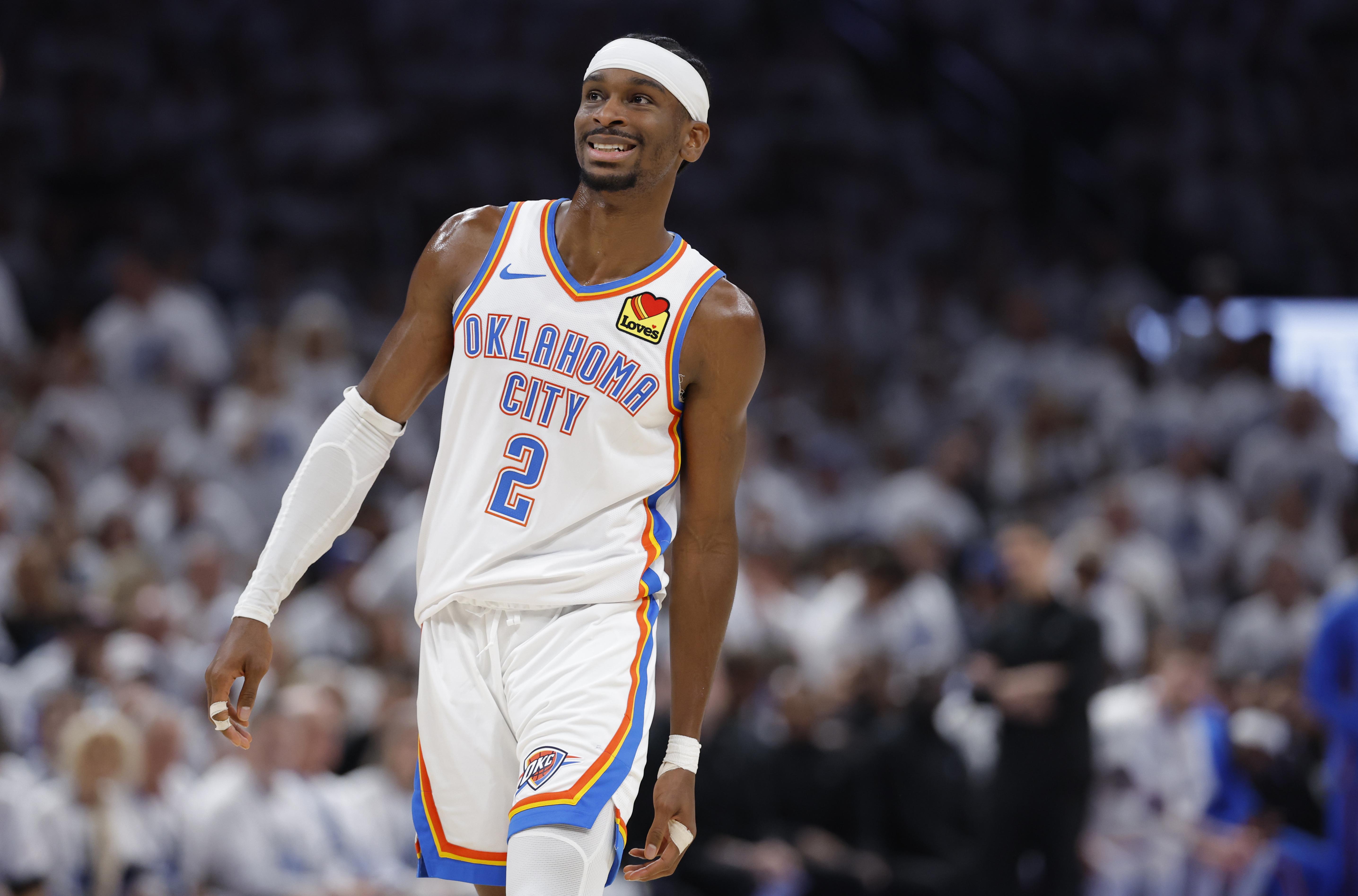 Oklahoma City Thunder guard Shai Gilgeous-Alexander (2) reacts after a play as he is featured in our best Shai Gilgeous-Alexander player props tonight.