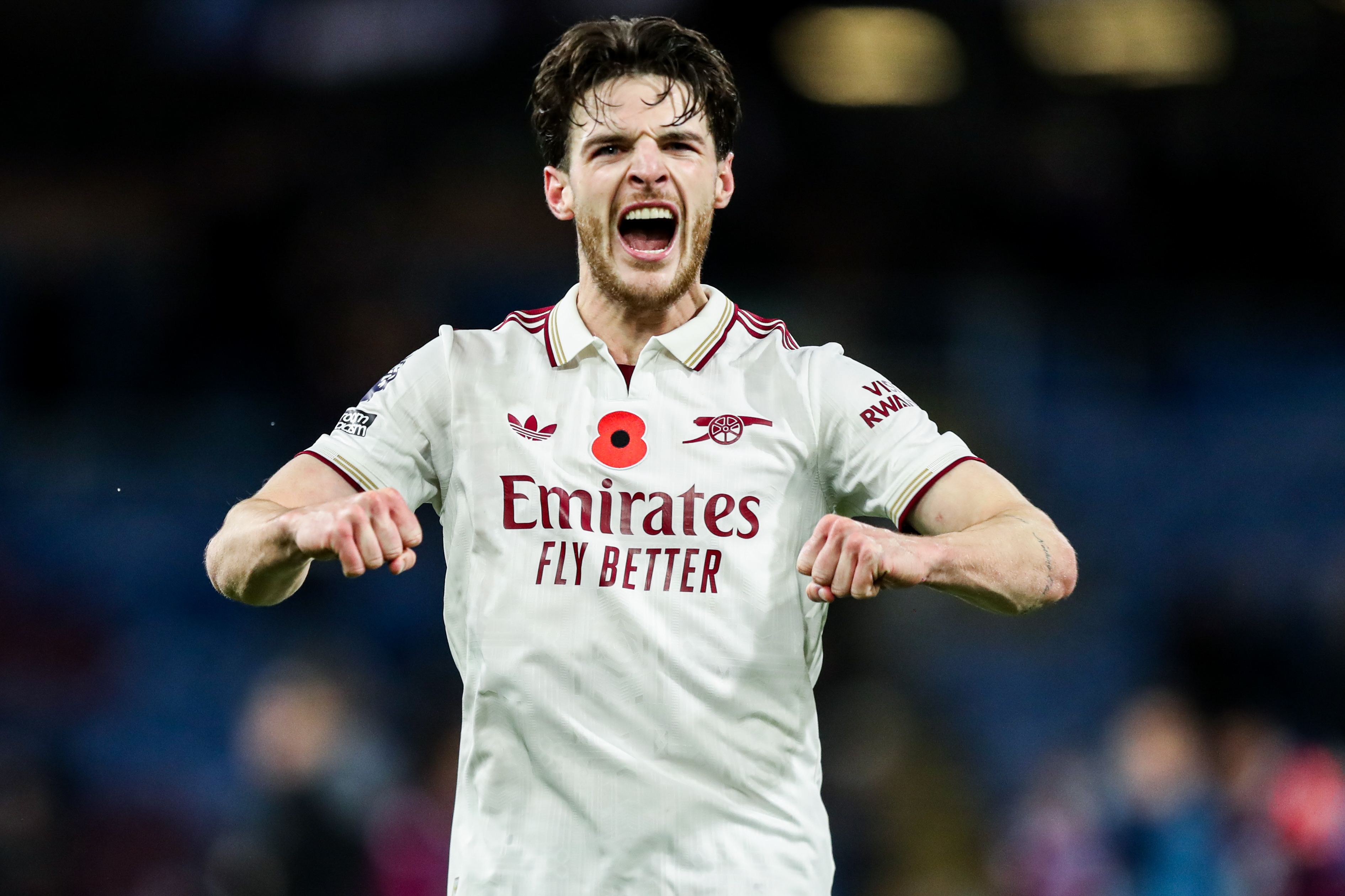 Declan Rice of Arsenal celebrates as we offer our best Arsenal vs. Wolves prediction.