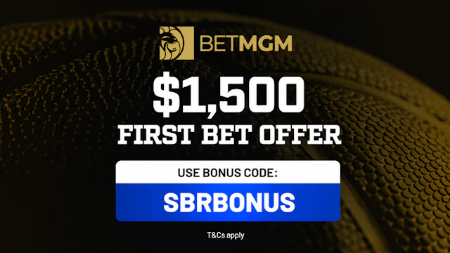 BetMGM Sportsbook $1,500 First Bet Offer promo image with SBRBONUS code.