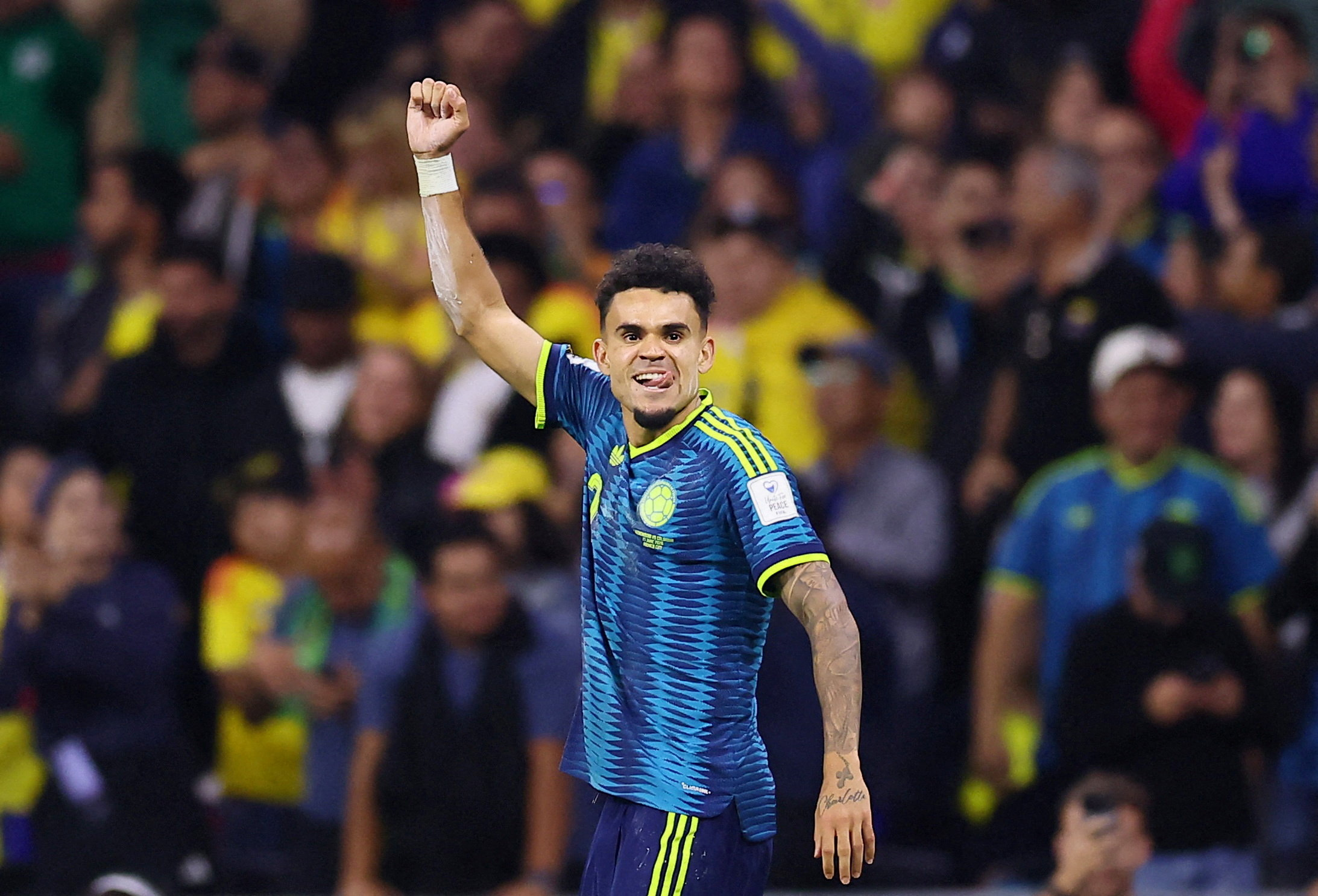 Colombia's Luis Diaz celebrates scoring their second goal as he is featured in our Colombia vs. Dr Congo prediction.