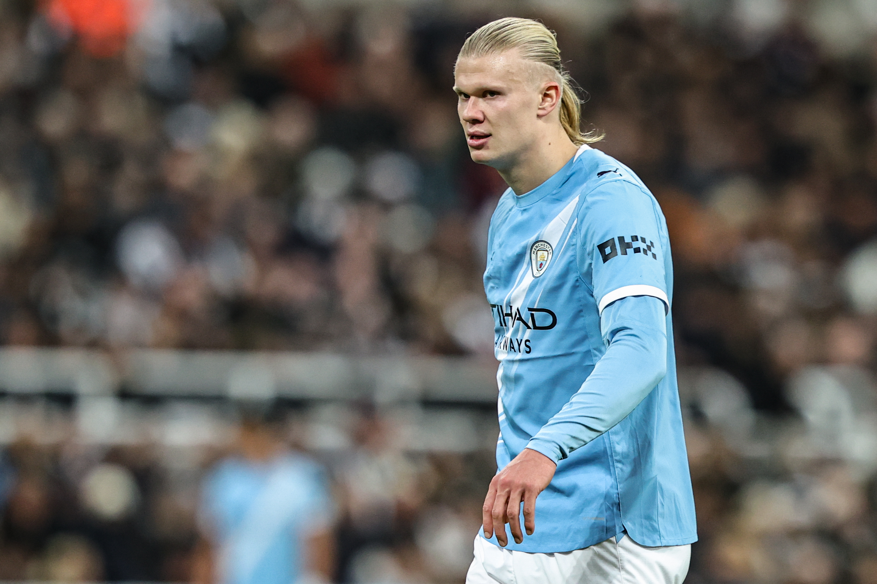 Man City's Erling Haaland looks on as we offer our Man City vs. Leeds prediction