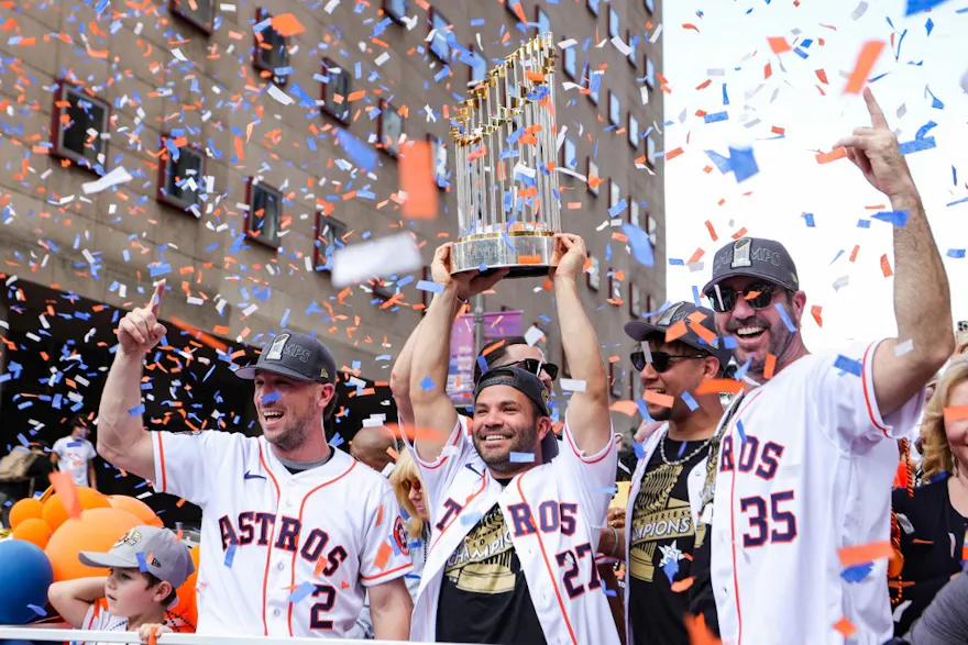 The Houston Astros participate in the World Series Parade in Houston, Texas. Photo by Carmen Mandato/Getty Images via AFP.