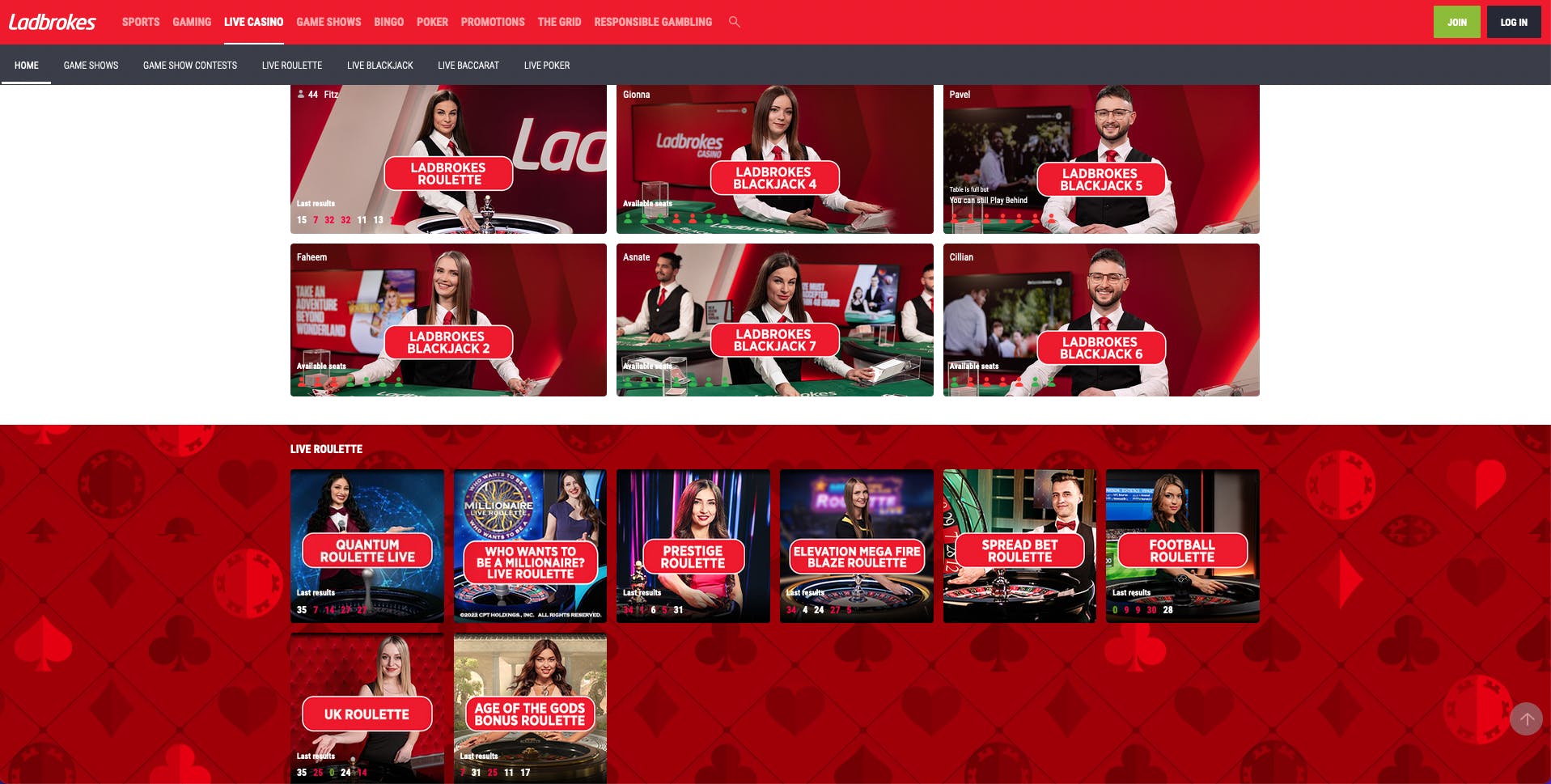 Ladbrokes Casino home page<br>