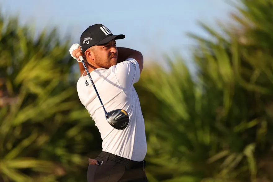 Xander Schauffele of the United States plays his shot from the 16th tee during the third round of the Hero World Challenge at Albany Golf Course on December 03, 2022 in Nassau, Bahamas.