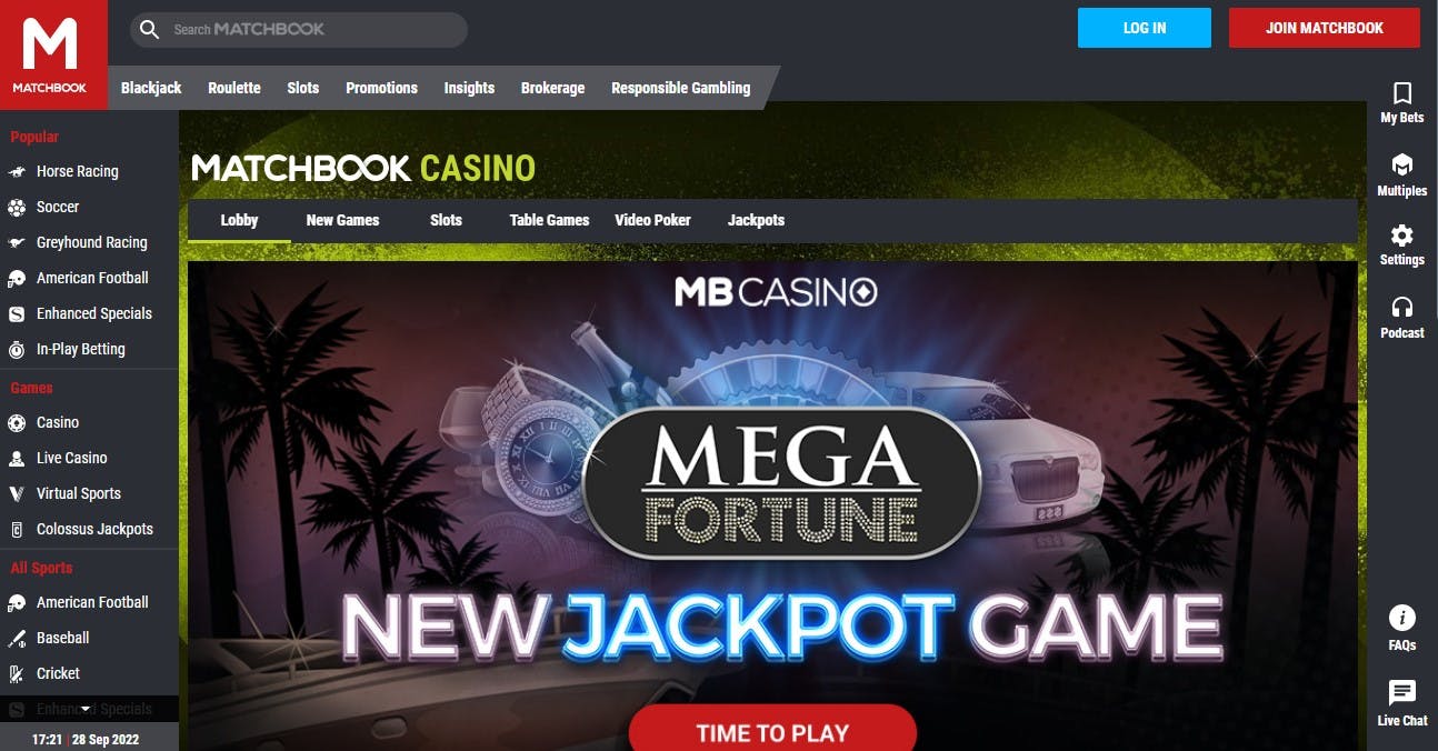 Matchbook Casino Homepage