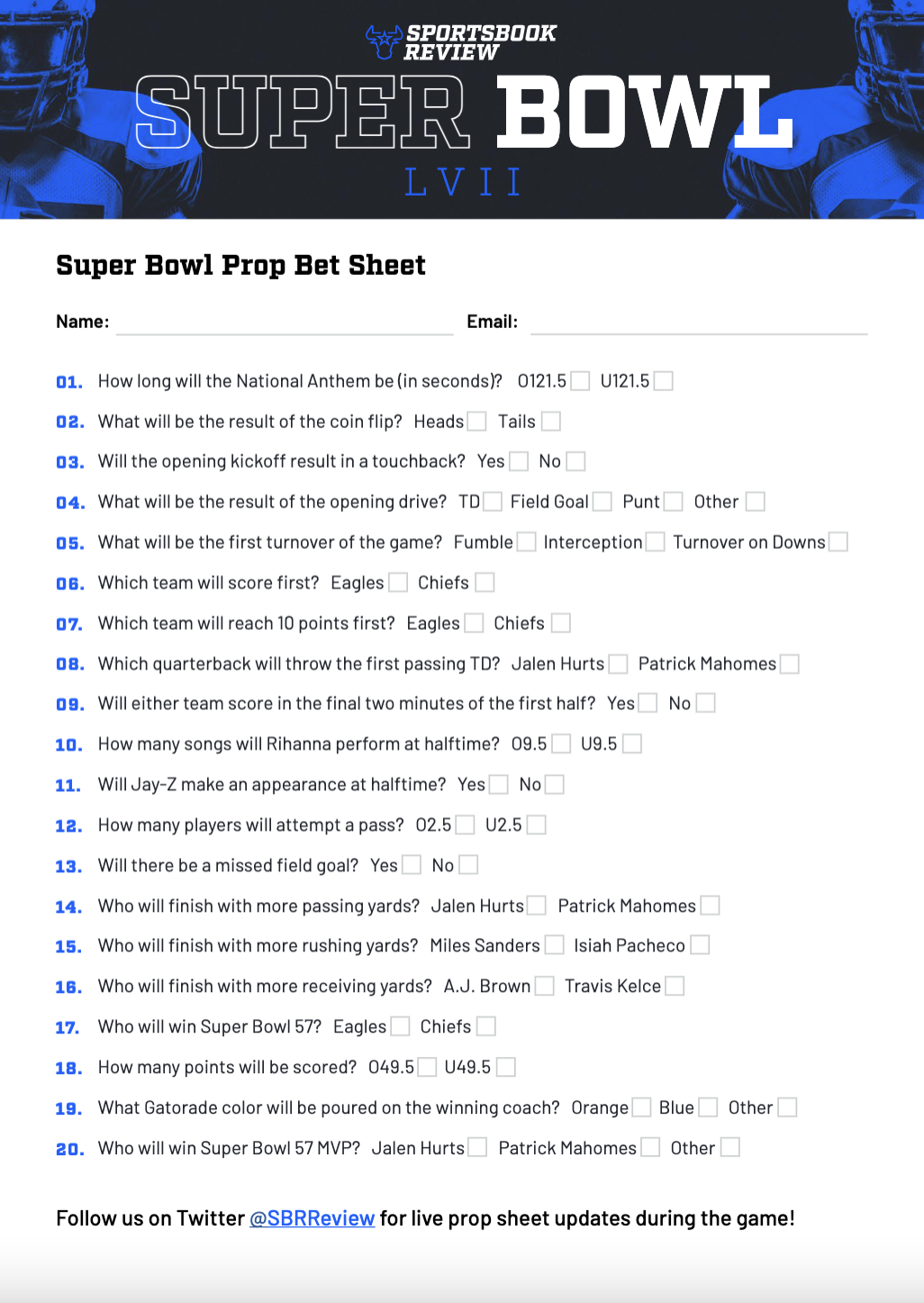 2022 superbowl prop sheet