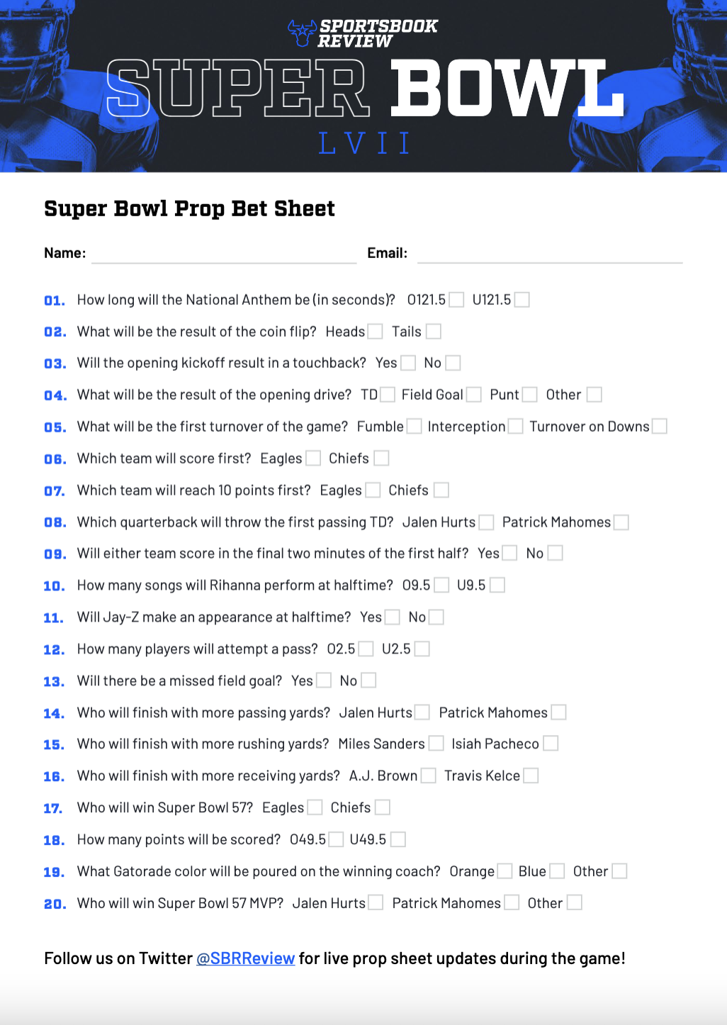 Printable Super Bowl prop bets sheet - The Washington Post