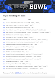 Super Bowl Prop Bet Sheet 2023 Printable PDF Props List For Fun Party Game