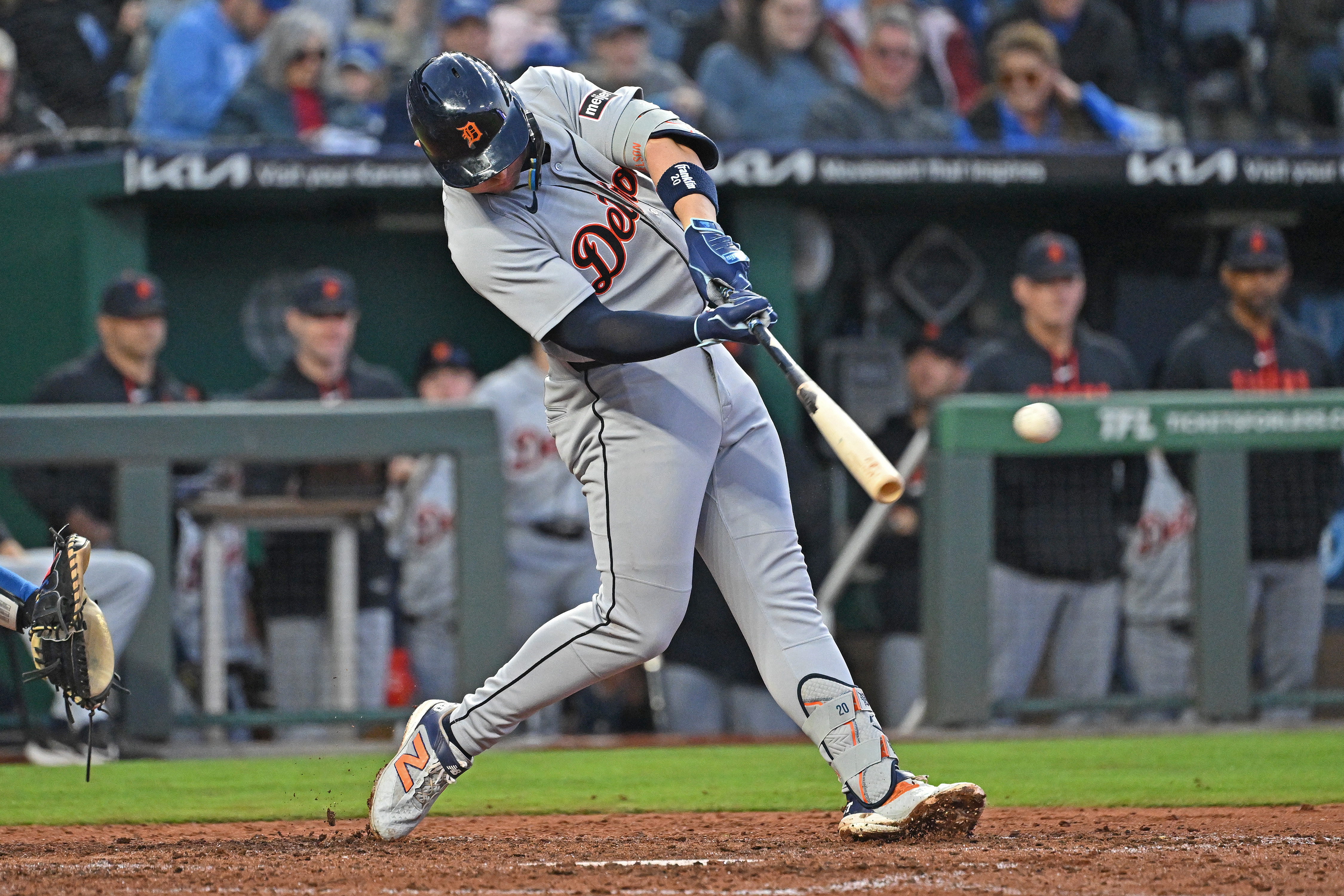 Detroit Tigers first baseman Spencer Torkelson (20) doubles as we break down our Tigers vs. Royals prediction & picks.