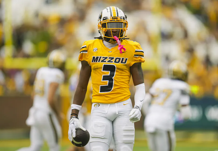 Missouri Tigers wide receiver Luther Burden III reacts as we offer our best Missouri vs. Texas A&M prediction for Saturday.