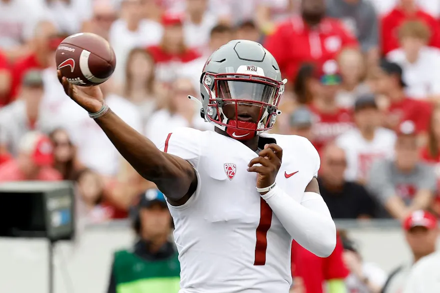 Cameron Ward of the Washington State Cougars throws a pass in the first quarter against the Wisconsin Badgers at Camp Randall Stadium.