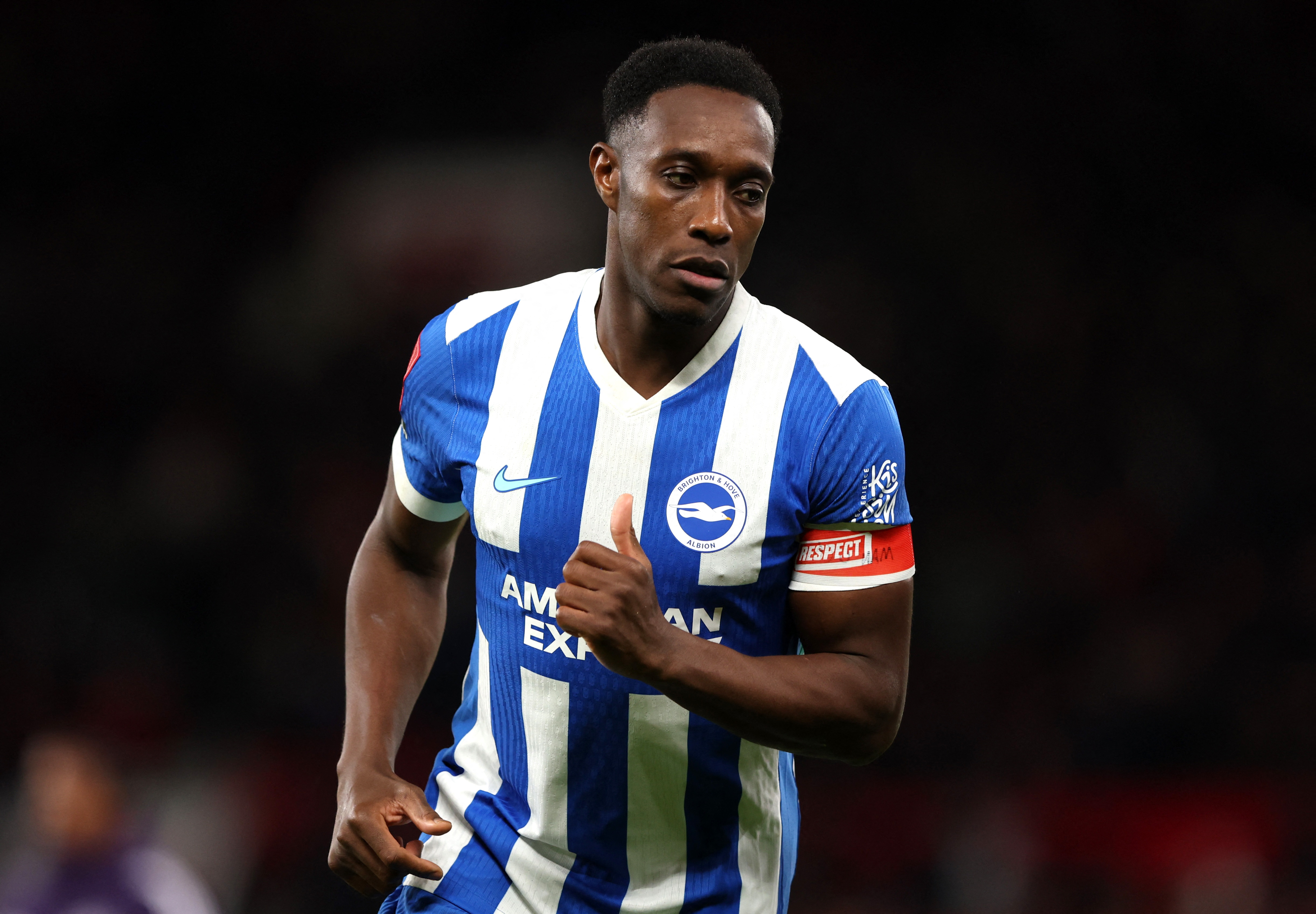 Brighton & Hove Albion's Danny Welbeck, seen here looking on, is featured in our Brighton & Hove Albion vs. Chelsea prediction.