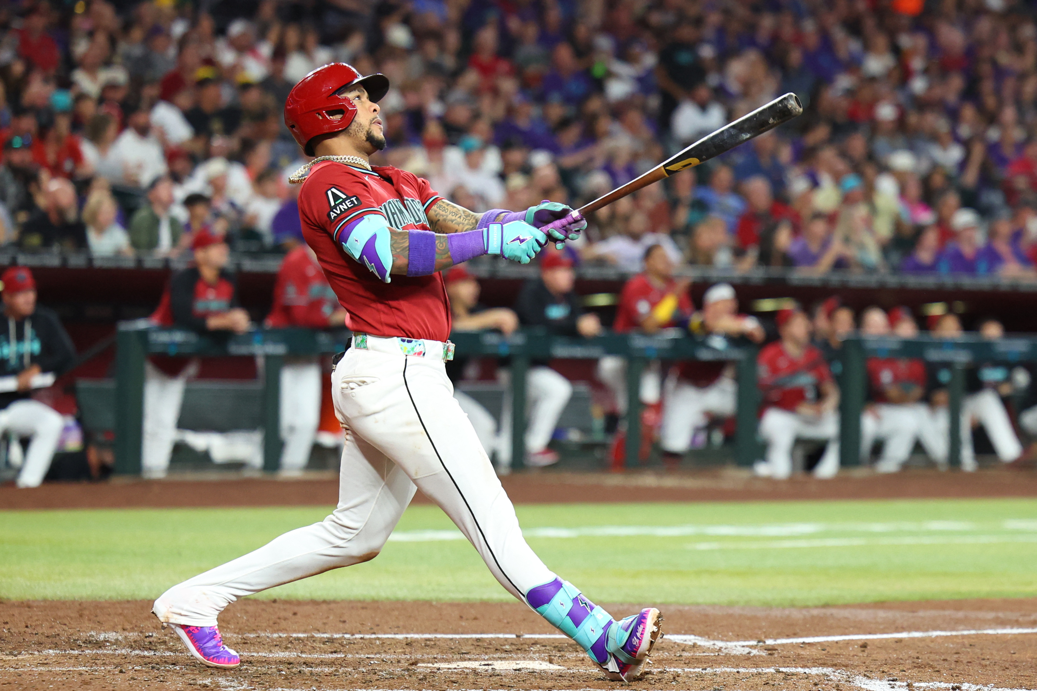Arizona Diamondbacks second baseman Ketel Marte watches after hitting a two-run home run as we make our best home run predictions today.