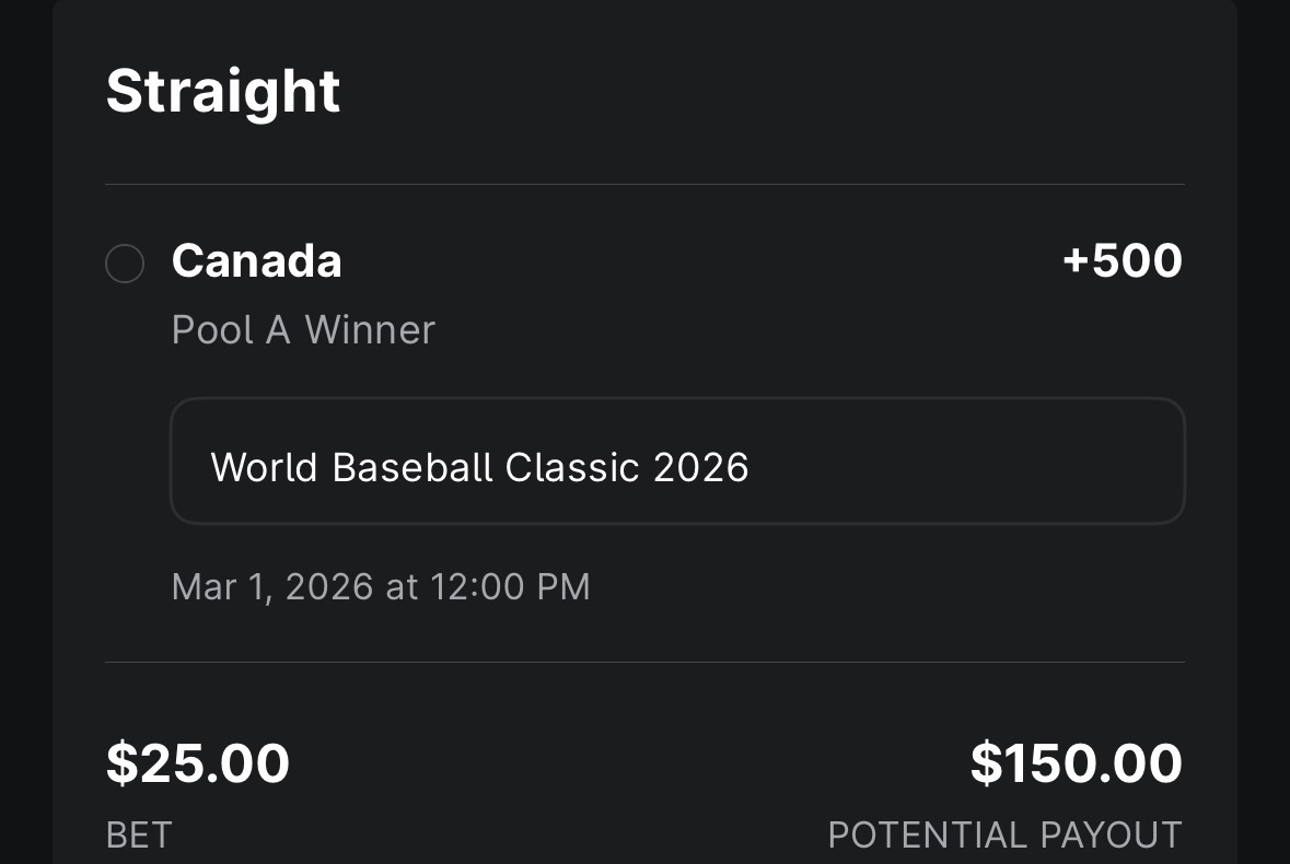 Canada is trading as the second-biggest favorite to win Pool A, and it's my best bet as part of my look at the World Baseball Classic pool odds.