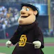 Mascot Swinging Friar of the San Diego Padres on the field as we look at the state of the legal sports betting scene in California.