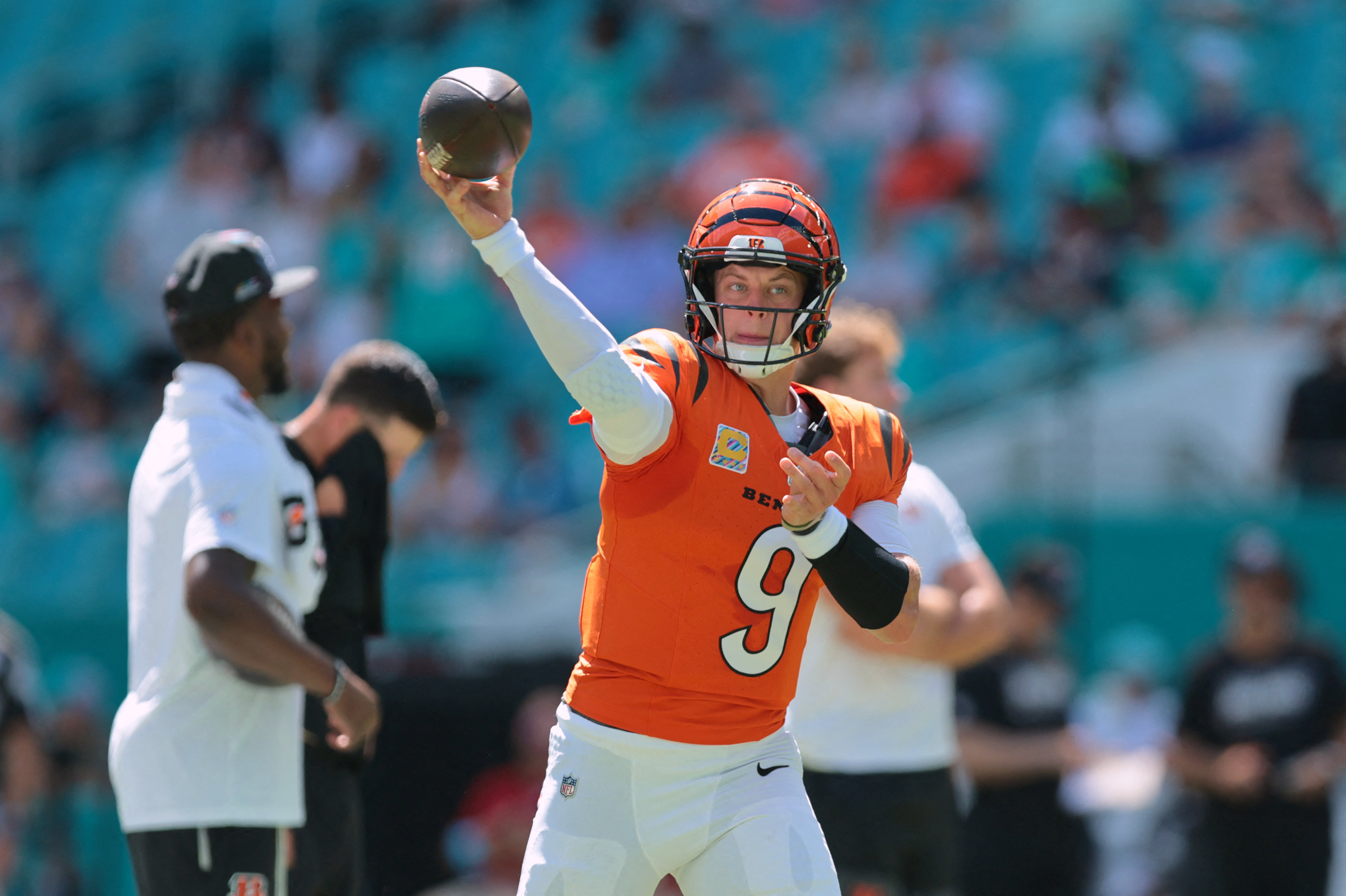 Pictured: Joe Burrow throwing a pass as we break down our Bengals vs. Ravens Prediction. Photo by Sam Navarro-Imagn Images.