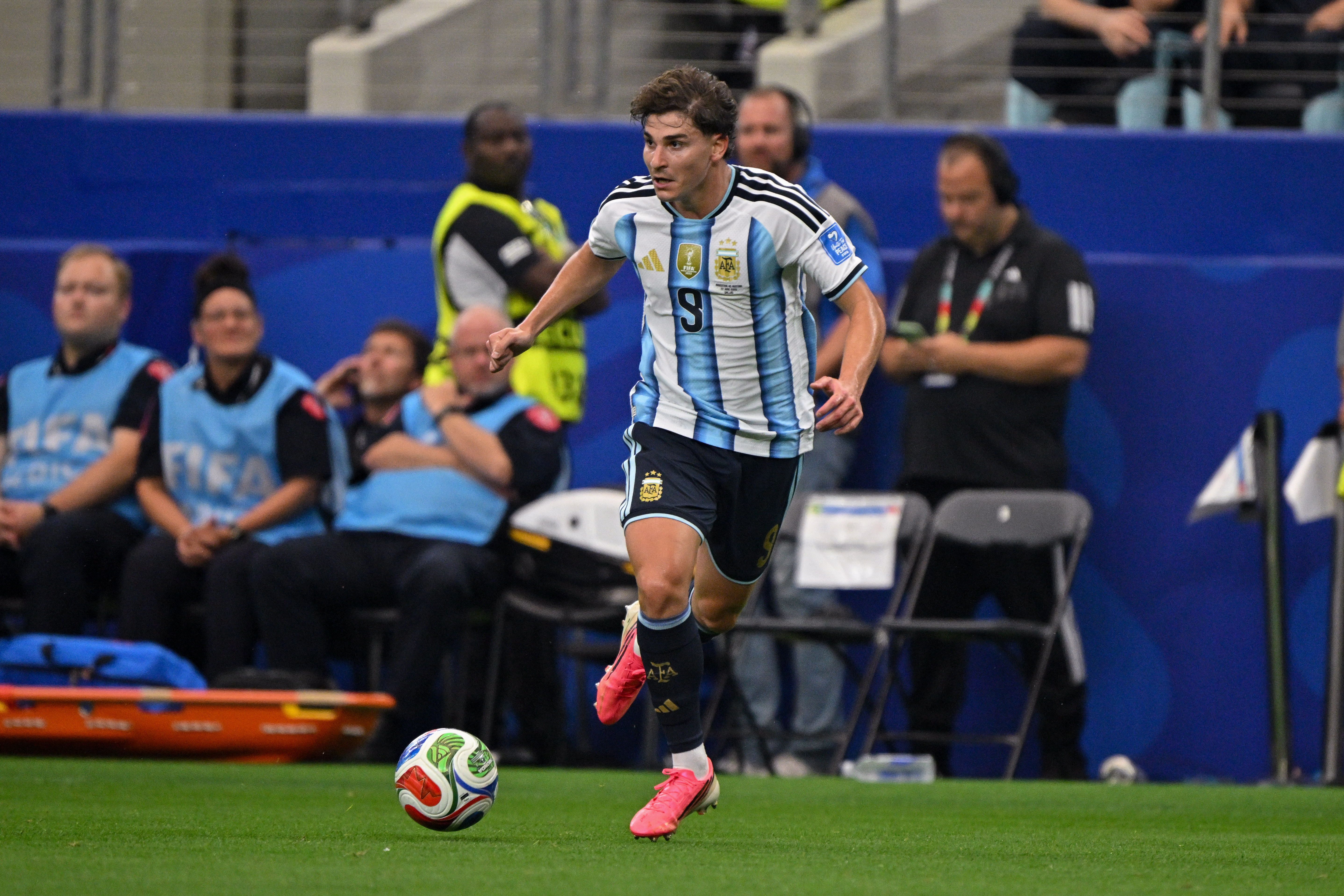 Argentina forward Julian Alvarez (9) in action as he is featured in our Jordan vs. Argentina prediction.