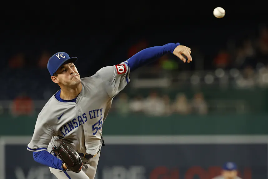 Kansas City Royals starting pitcher Cole Ragans pitches against the Washington Nationals as we offer our Royals vs. Orioles Game 1 prediction.