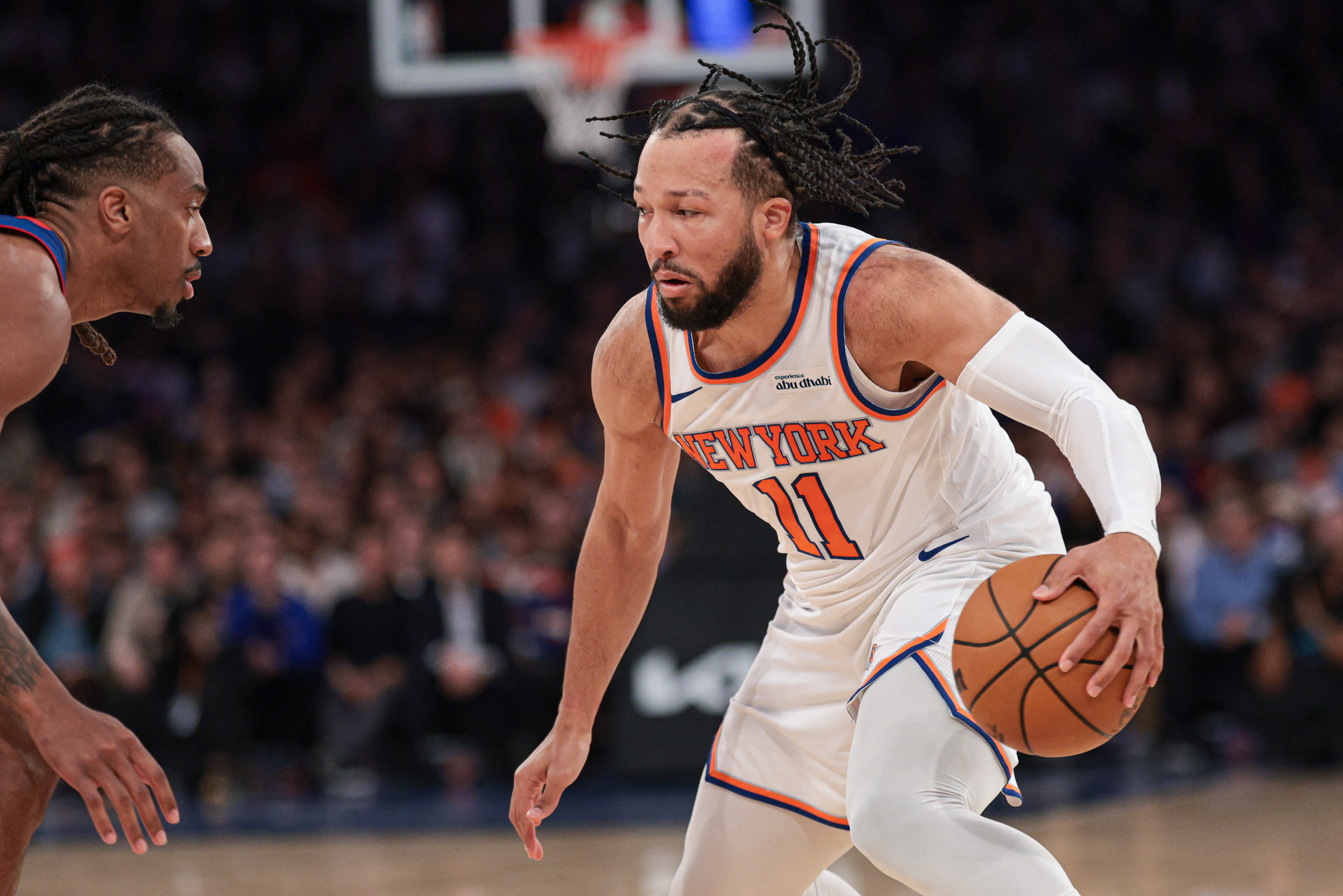 New York Knicks guard Jalen Brunson (11) dribbles as we break down our NBA player props & best bets tonight.