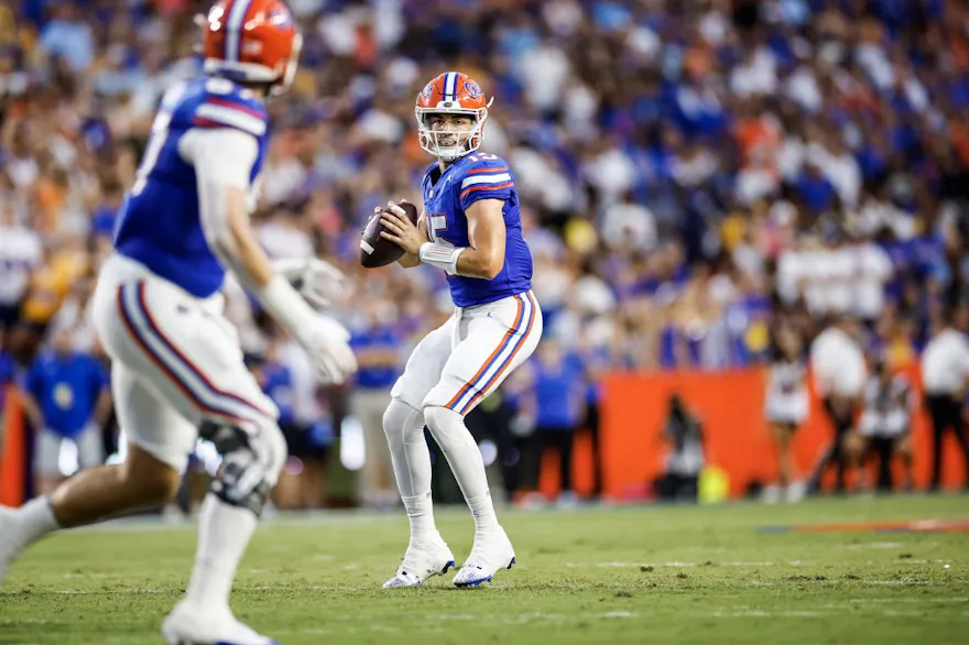 Graham Mertz of the Florida Gators looks to pass as we share our top Tennessee vs. Florida prediction.