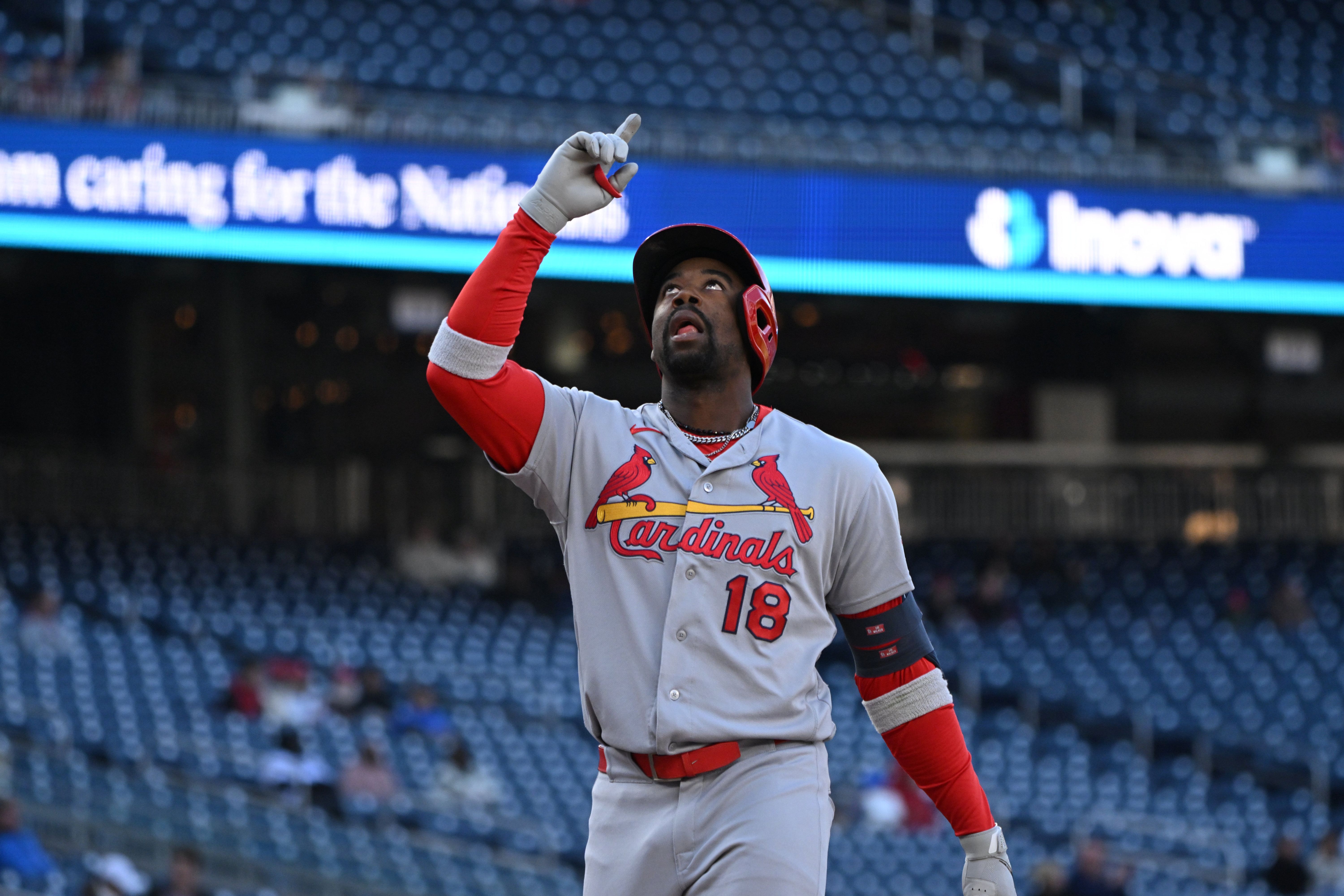 St. Louis Cardinals right fielder Jordan Walker points to the sky as we make our best Red Sox vs. Cardinals prediction