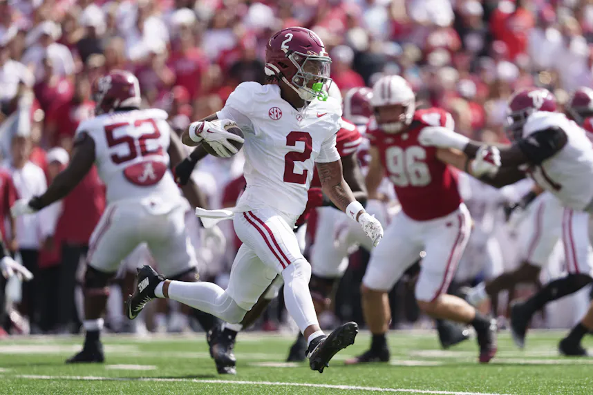Alabama wide receiver Ryan Williams against Wisconsin. We're backing Williams in our Week 5 college football expert picks.