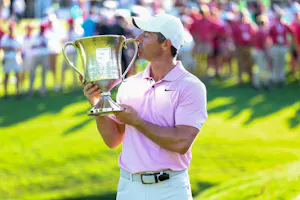 Rory McIlroy of Northern Ireland celebrates with the trophy as we look at our best PGA Championship first-round leader picks