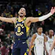 Tyrese Haliburton of the Indiana Pacers celebrates in the fourth quarter of the 142-130 win against the Milwaukee Bucks at Gainbridge Fieldhouse. We're backing Haliburton in our Pacers vs. Bucks player props & odds. 