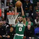 Jayson Tatum of the Boston Celtics goes up for a dunk as we look at our best Cavaliers vs. Celtics player props for Game 1