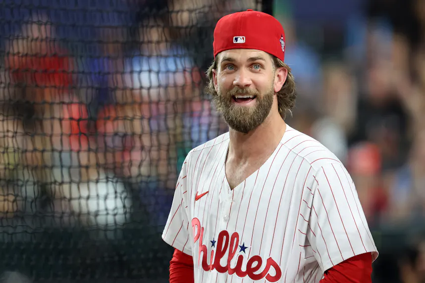 Bryce Harper of the Philadelphia Phillies reacts during the 2024 Home Run Derby.