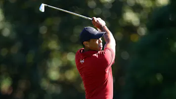 Tiger Woods of the United States plays his shot on the second hole as we look at Tiger Woods U.S. Open odds