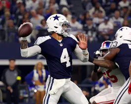 Dak Prescott of the Dallas Cowboys throws a pass against the New York Giants at AT&T Stadium on Nov. 24, 2022 in Arlington, Texas.