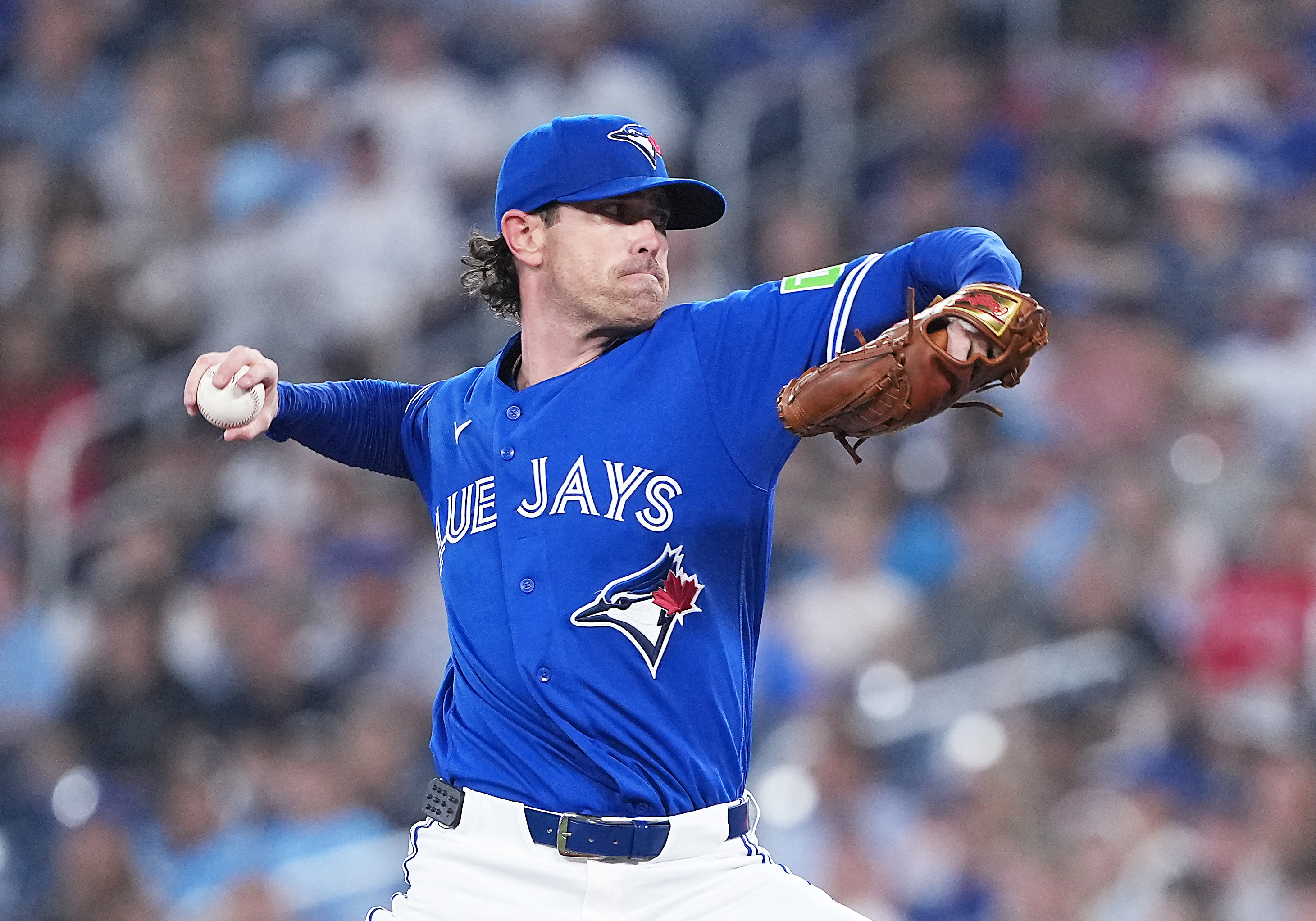 Toronto Blue Jays starting pitcher Shane Bieber - who's featured in my best strikeout props today - throws a pitch.
