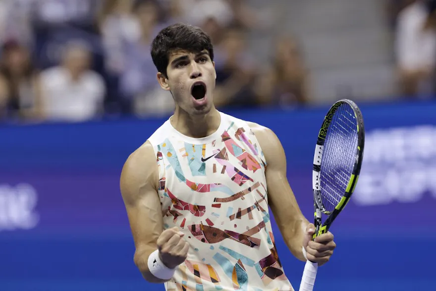 Spain's Carlos Alcaraz reacts during the US Open tennis tournament as we look at the best French Open odds