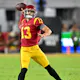 Quarterback Caleb Williams of the USC Trojans sets to pass against the Fresno State Bulldogs at United Airlines Field on Sept. 17, 2022 in Los Angeles, California