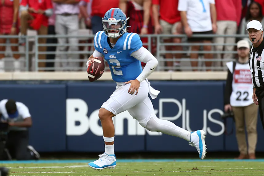 Ole Miss quarterback Jaxson Dart against Kentucky. We're backing Dart in our Ole Miss vs. LSU prediction.