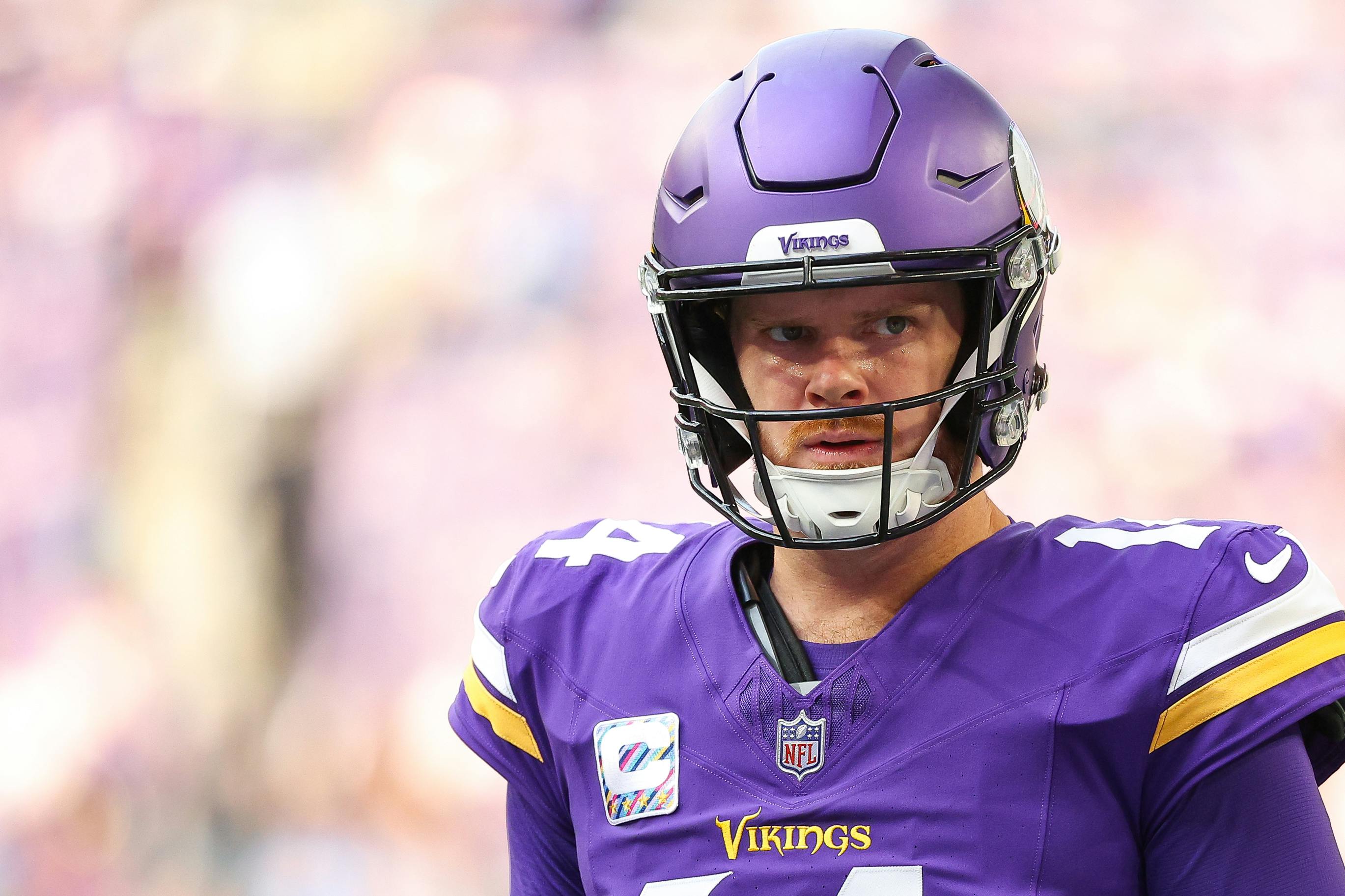 Minnesota Vikings quarterback Sam Darnold looks on as we break down the latest 2025 Super Bowl odds after NFL Week 12.