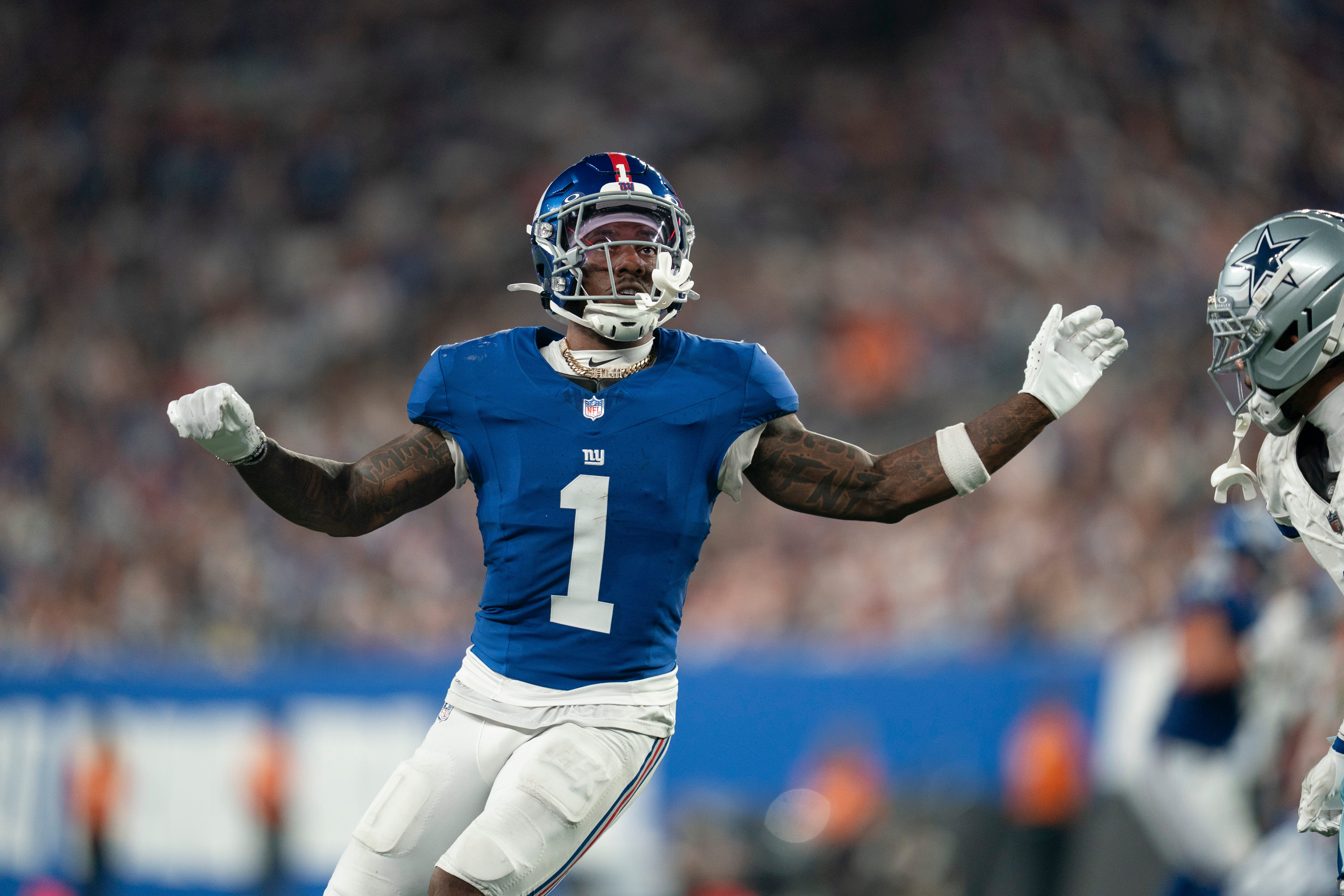 New York Giants wide receiver Malik Nabers draws a defensive back as we make our best Giants vs. Rams touchdown scorer picks for MNF
